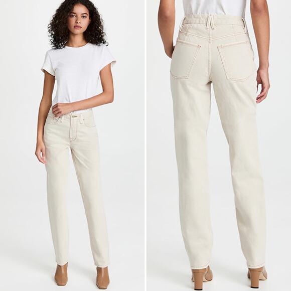 Good American Denim - GOOD AMERICAN Good 90s Icon Jeans Bone Cream Straight Wide Leg High Waist NEW